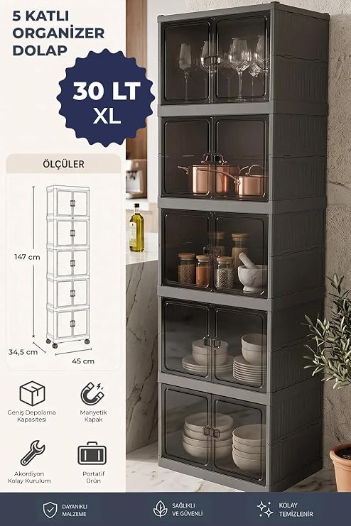 5 Katlı Katlanabilir Modüler Ayakkabılık Çok Amaçlı Organizer Dolap Derin Raflı Çizmelik Bot Ayakkabı Düzenleyici Portatif Kapı Arkası Antre Rafı Esnemez Sert Plastik Banyo Kiler Standı