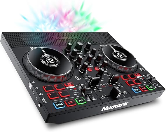 Numark DJ Controller with Built-in Speaker, DJ Equipment, Includes Serato DJ Lite, Streaming, LED Light Equipped, Built-in Audio Interface, Portable DJ Mixer Numark, Party Mix Live