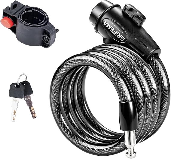 GRIFEMA GA1204-12 Anti-Theft Bicycle Lock with Key, Security Cable Lock for Bicycles, Motorcycles, Scooters, 120 cm, Black