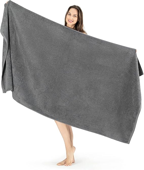 Extra Large Bath Sheet (100 x 200 cm -600 GSM) Super Jumbo Big Bath Sheet Towels Body Wrap (Charcoal, Cotton)