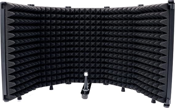Microphone Isolation Shield, Acoustic Shield, Studio Recording Microphone Isolation Panel Both for Stand Mount or Table Top, Black, 5-Panel