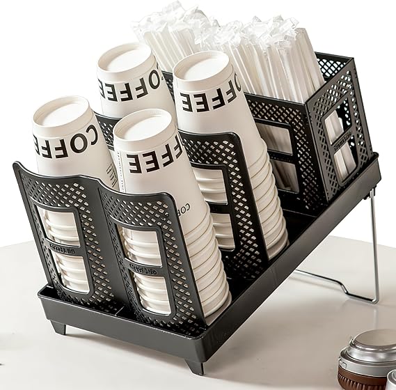 Disposable Coffee Cup Organizer, Cup and Lid Holder with Holder, 6 Compartments, Paper Cup Organizer, Disposable Cup Dispenser for Coffee Station, Office