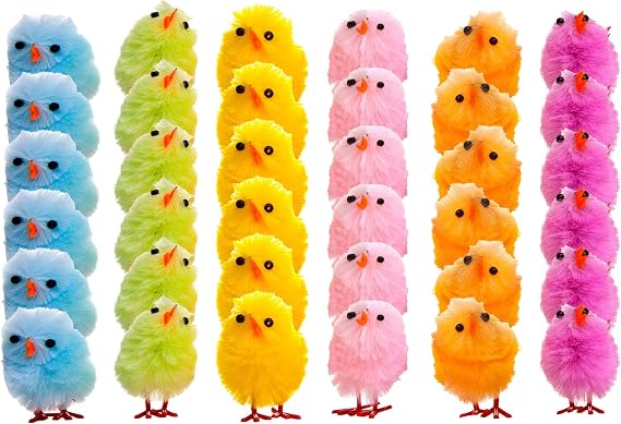 36pc Easter Chicks for Craft - Coloured Small Fluffy Easter Chick Decorations 6 Colours Included - Colourful Little Baby Chicken Decorations for Kids Bonnet Making, Egg Hunt Fillers, Arts and Crafts