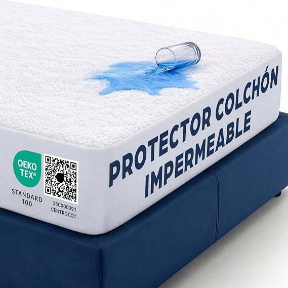 Mattress Protector 150 x 200 cm Waterproof Mattress Cover Waterproof Cotton and Microfibre Mattress Cover for Bed, Breathable, Hypoallergenic, Anti-Dust Mite Machine Washable