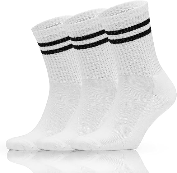 SONNORS 3 Pairs Unisex Women Men Socks - Breathable Cotton Athletic Performance and Compression Running Walking Exercise Gym Socks - White and Black