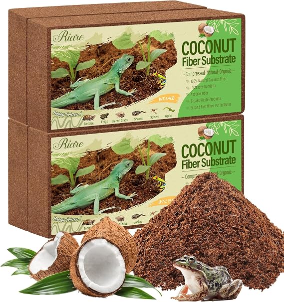 Riare Coconut Fibre Substrate 4 Pack, Compressed Coco Husk Reptile Bedding