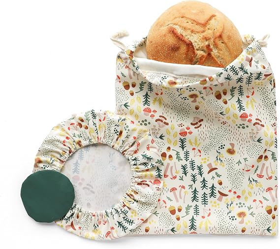 Esembly Sourdough Proofing Kit, Bread Storage Bag, Bread Proof Bowl Cover and Starter Cover - Reusable, Made with 100% TPU Washable Material - 3-Piece Set - Fantastic Fungi