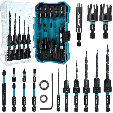 LIBRATON Countersink Drill Bit Set, 19 Pcs Tapered Drill Bits