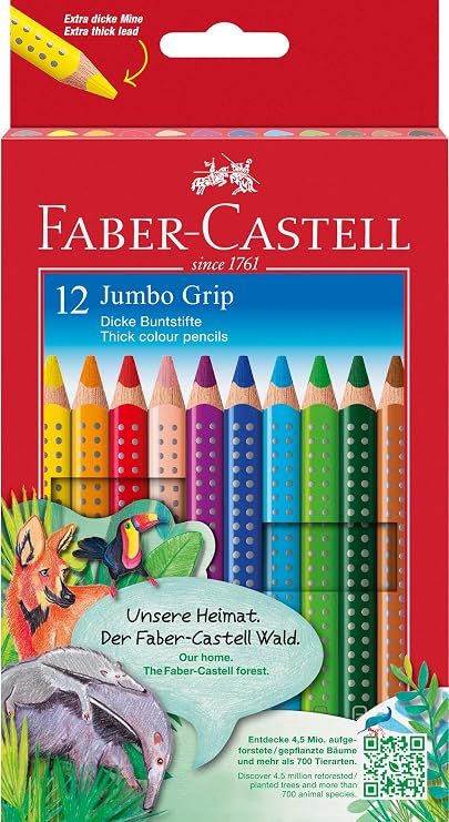 FABER-CASTELL Jumbo Grip Pencils, Pack of 12, Cardboard Case