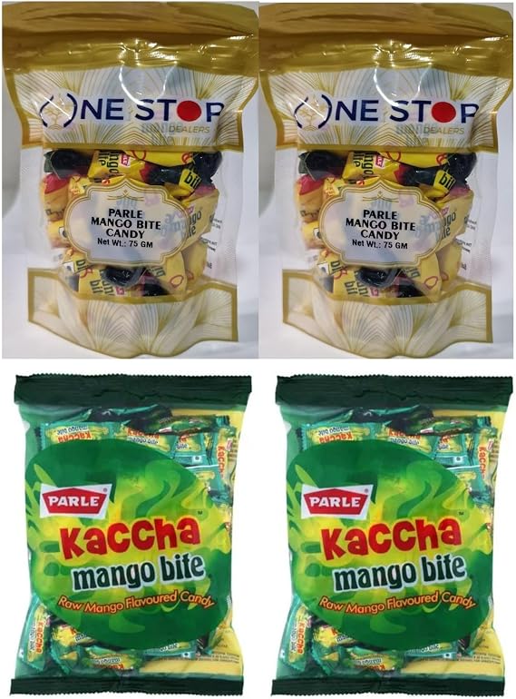Combo Pack – Mango Bite Candy 75g (2 Packs) & Kaccha Mango Bite Candy 75g (2 Packs) | Tangy & Sweet Mango Flavoured Candies | Fun Toffee for All Ages
