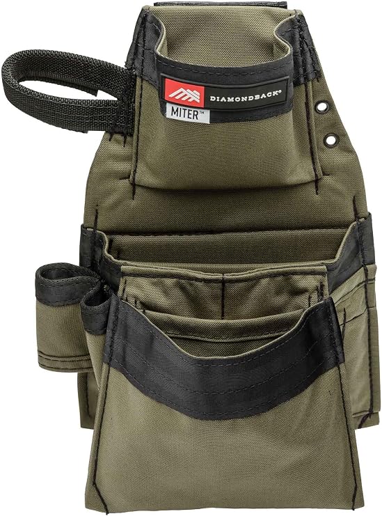 Diamondback Clip-On Tool Belt Pouch - 3 Pockets & 7 Slots, Lightweight & Durable - 15.25"x10.25", 1 lb (Ranger Green)