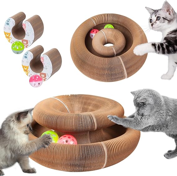 Kitty Kurlz Two-Pack Interactive Cat Toys, Accordion Scratcher with Balls