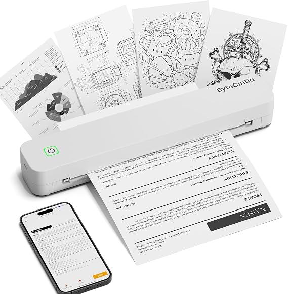 Portable Printer for Travel C80, Thermal Inkless A4, White