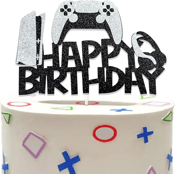 DazzJoy Glitter Gamer Cake Decoration Gaming Cake Decoration for Boys Cake Topper Happy Birthday Video Game Decoration for Children's Birthday Parties