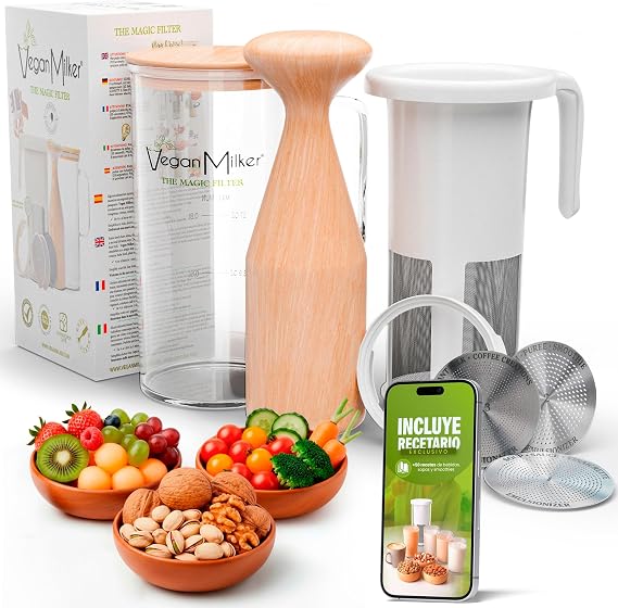 Vegan Milker Plant Milk Maker - Plant Milk Machine Almond Milk Soy Milk 1L in 1 Minute 100% Natural with 3 Filters Compatible with Hand Blender Recipe Book Included Mülsi Soul