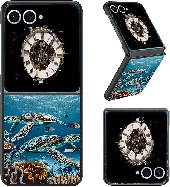 Samsung Galaxy Z Flip 7 ケース、スリムフィット ハード PC 耐衝撃シェル 保護ケース Samsung Z Flip 7-ディープウミガメ