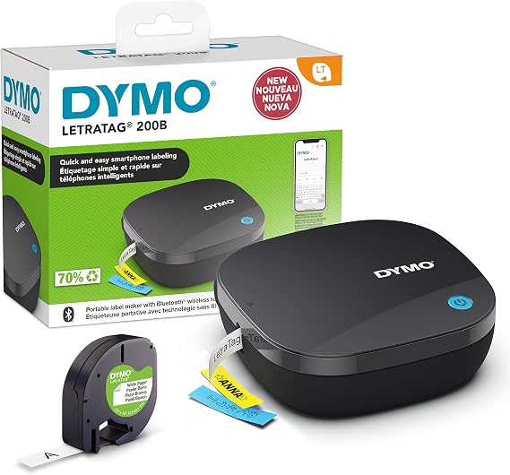 DYMO LetraTag 200B Label Maker with Bluetooth Compact Label Printer Connects to iOS and Android via Wireless Bluetooth Technology Includes 1 x White Paper Label Tape