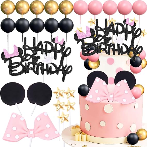 Mouse Cake Topper Pink Bow Ears Cake Decorations