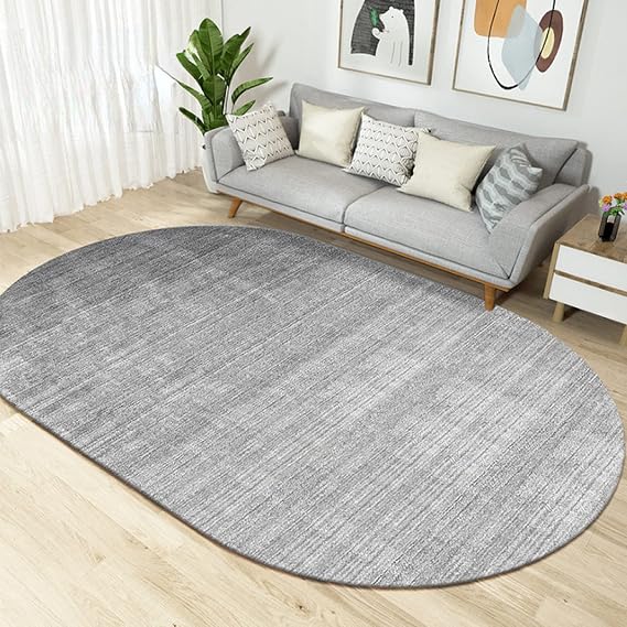 Oval Area Rug Soft Chic Rugs Machine Washable Non Slip Indoor Sofa Floor Area Mat Carpet Minimalist solid grey oval，200 x 300 cm