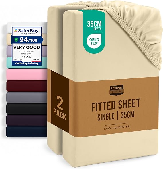 Utopia Bedding Fitted Sheet Single (2 Pack), Beige
