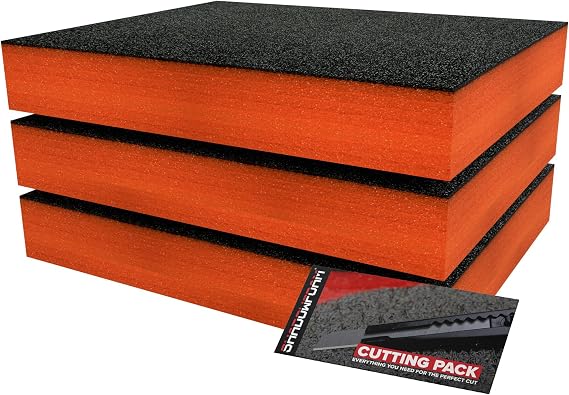 Shadow Foam Small Pack 3pcs – Foam Inserts Kit for Tool Box Organisation – 40 x 32cm DIY Cut & Peel Foam Sheets for Tool Boxes & Tool Storage Systems – Orange (70mm Depth)