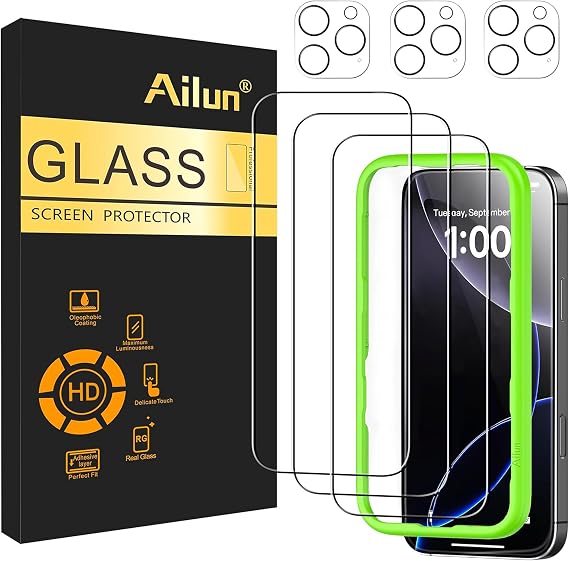 Ailun Screen Protector + Camera Lens Protector for iPhone 16 Pro, 3+3 Pack