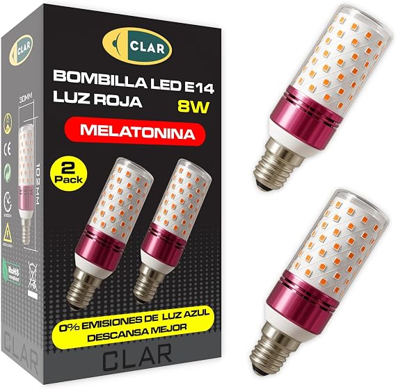 CLAR - Melatonin Red Night Light, Baby Red Light, Sleeping Bulb, 8W E14 (Pack 2) [Energy Class F]