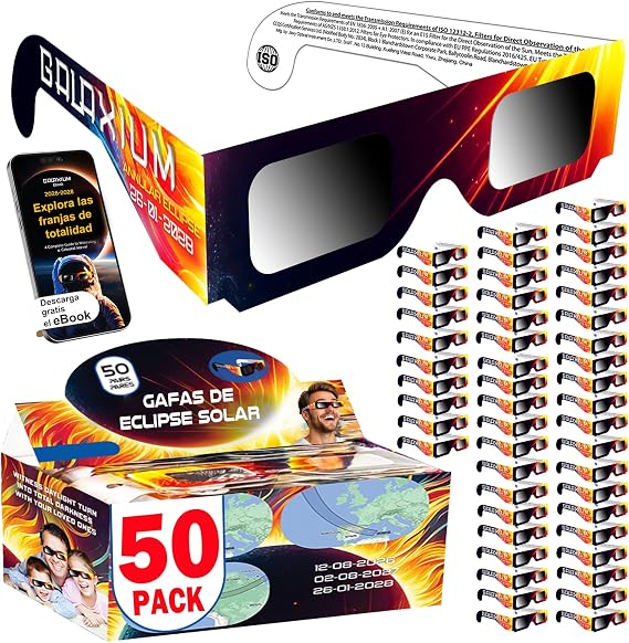 Galaxium Gafas Eclipse Solar Homologadas, ISO 12312-2, 6/12/25/50/100 Pack