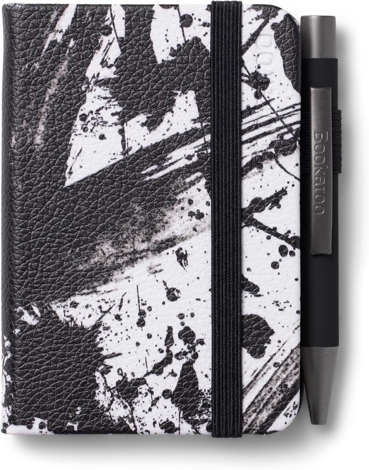 IF Bookaroo Notebook - A7 Pocket and Handbag size Notebook plus Black Ballpoint Pen, 192 pages - Black & White - Splatter