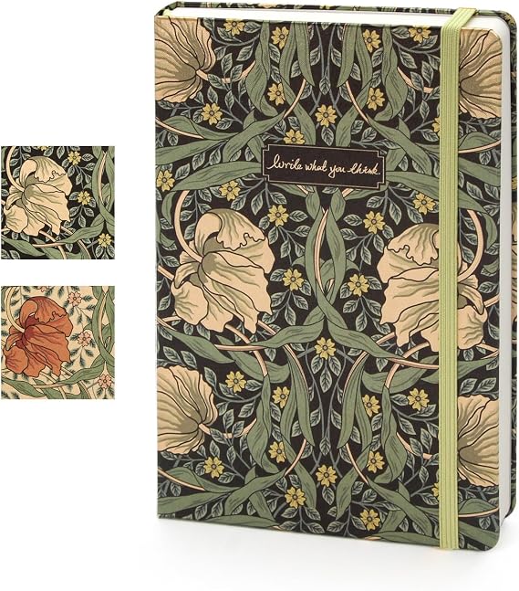 A5 Notebook, Blank,With Fabric Cover, Retro Gold Foil Hardcover Journal With Writing Guide, 212 Pages 80gsm Paper, Diary For Office, School & Gift, White Floral Cover