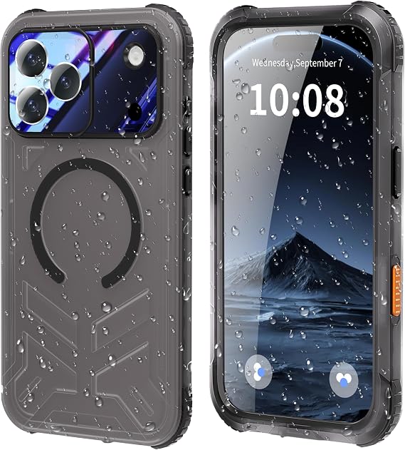 iPhone 17 Pro Max 6.9 Inch Waterproof Case - Dustproof Shockproof Heavy Duty Full Body with Built-in Screen Protector Underwater Protection Cell Phone Cover Swimming Snorkeling Matte Black