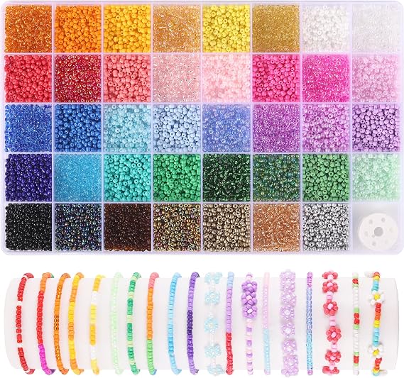 Funtopia 3mm 39 Colors 9600pcs Seed Beads Bracelet Making Kit Colorful Bracelets for Girls Adults