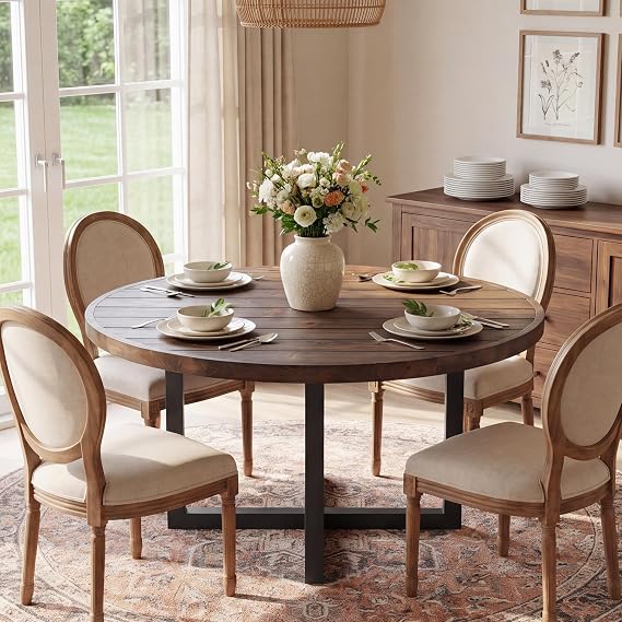 Solid Wood Round Dining Table 47" Farmhouse Kitchen Table