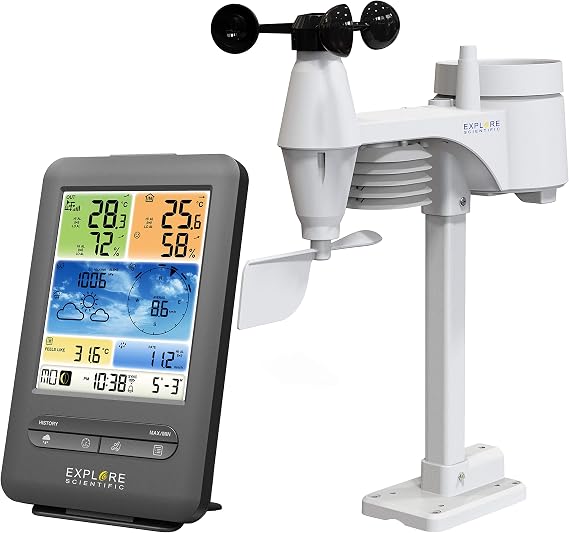 Explore Scientific Weather Station Weather Centre with 5-in-1 Outdoor Sensor for Temperature, Humidity, Air Pressure, Wind and Rain