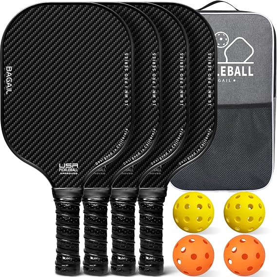 BAGAIL Pickleball Paddles Set, Pickle Ball Rackets with 4 Pickleball Balls, Lightweight, High Impact Absorption, Ergonomic, Suitable for All Levels Ball Games