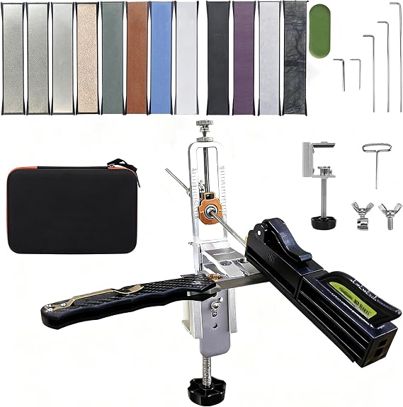 Professional Knife Sharpener, Knife Sharpening System with 12 Sharpening Stones, Precision Knife Sharpening with 15-30° Angle, Portable Sharpening Kit for Kitchen Camping