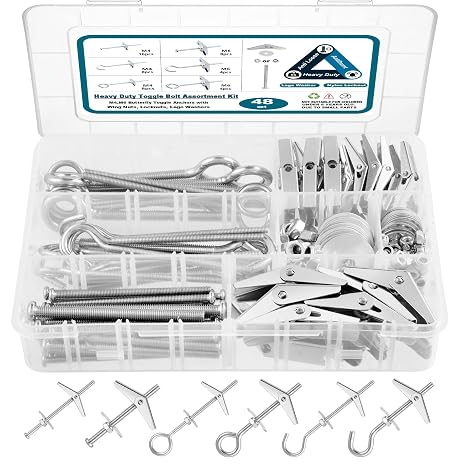 48Pcs Toggle Bolts for Drywall,Heavy Duty Toggle Dry Wall Anchor Assortment Kit-M4 M6 Toggle Bolt &Eye Hooks &Ceiling Anchor Wing Nut Kit for Hanging Cabinets-Christmas Lights,Zinc Plated