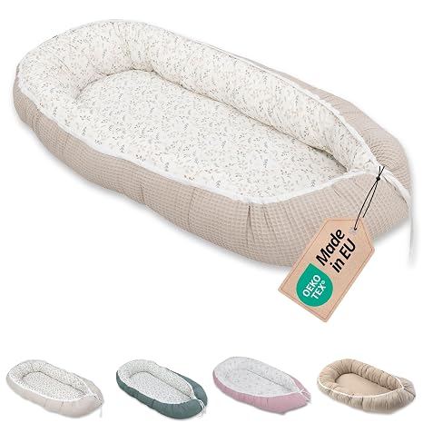 ULLENBOOM Babynest - Ideal für Neugeborene - OEKO-TEX zertifiziert Waschbar Außenmaterial: 100% Baumwolle Made in EU Mitwachsend und wendbar Schadstoffgeprüft