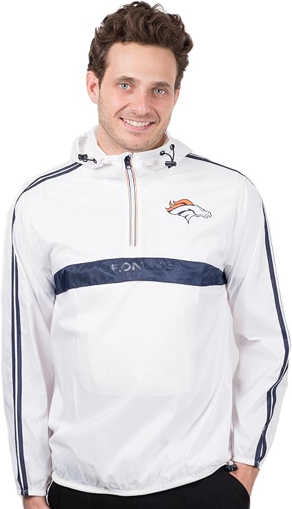 Icer Brands Women's JHM2849F NFL Men's Quarter Zip Pullover Hoodie Jacket Packable Windbreaker, Team Logo White