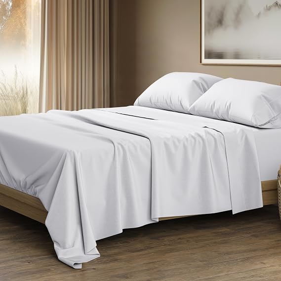 THREAD SPREAD 100% Egyptian Cotton King Size Sheets Set - Luxury 1500 Thread Count Egyptian Cotton Sheets King Size, Silky Soft, Cooling, Sateen Weave 17" Deep Pocket Bed Set - White