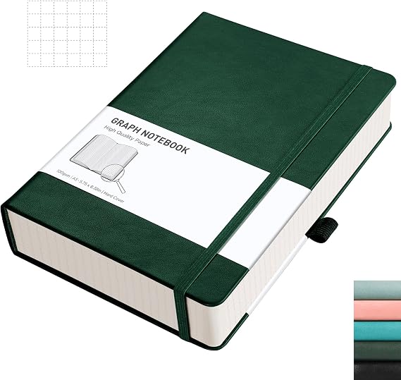 RETTACY A5 Graph Notebook, Hardcover Journal, 320 Pages, Dark Green