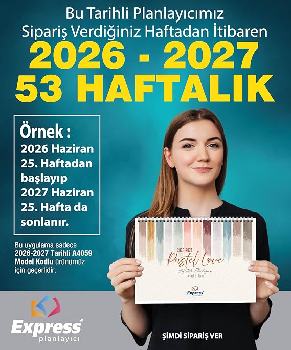 2026-2027 Takvim A4 Ebat 53 Haftalık Planlayıcı Pastel Love