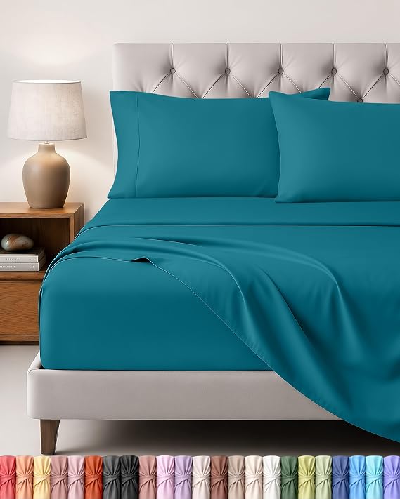 Utopia Bedding 4-Piece Sheet Set 135 x 190 cm – Brushed Microfiber Polyester – Oeko-Tex Certified – Fitted Sheet, Flat Sheet and 2 Pillowcases 50 x 75 cm (135 Bed, Denim Blue)
