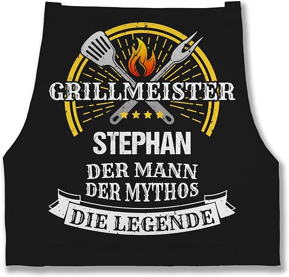 Geschenk mit Namen personalisiert by Shirtracer - Apron - BBQ Apron Men - Grillmeister Mythos Die Legende mit Name - Father's Day Birthday Funny Gift Funny Barbecue