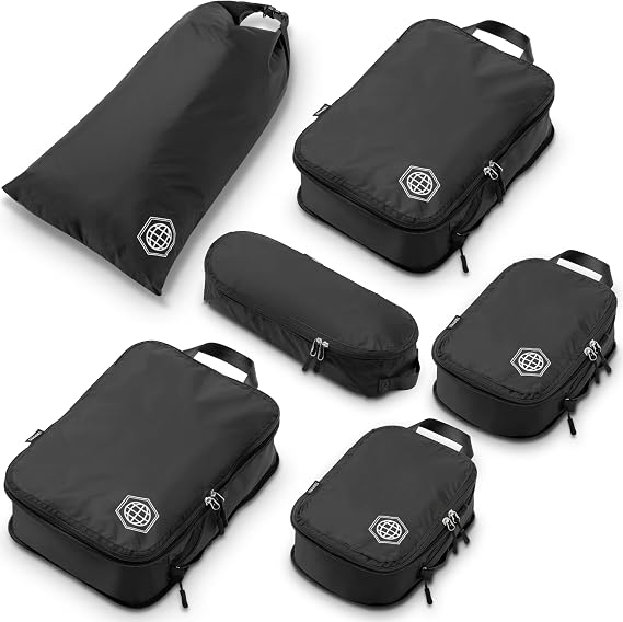 TRIPPED Travel Gear Compression Packing Cubes for Carry-On Travel, Black, 6 Piece