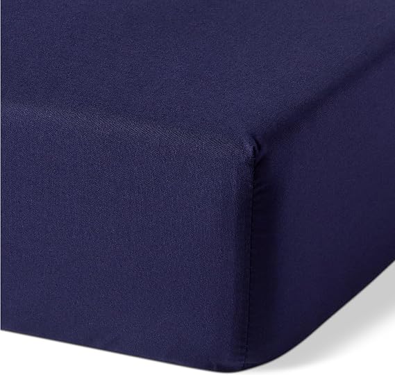 Amazon Basics Organic Cotton Fitted Sheet for 180 cm Beds, 180 x 200 cm, Navy Blue