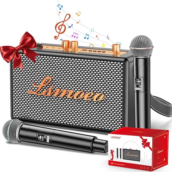 Karaoke Machine for Adults,2 Wireless Microphones for Karaoke Speaker, Portable Microphone and Speaker Support Four-Channel Microphone Expansion for Home Party,Picnic,Car,Indoor/Vintage Gifts