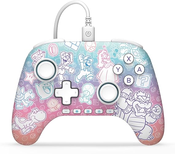 PowerA Advantage Wired Controller for Nintendo Switch 2 - Mushroom Kingdom, Officially Licensed, Hall Effects, Mappable Buttons, Pro Controller, C Button, On-board Audio Controls