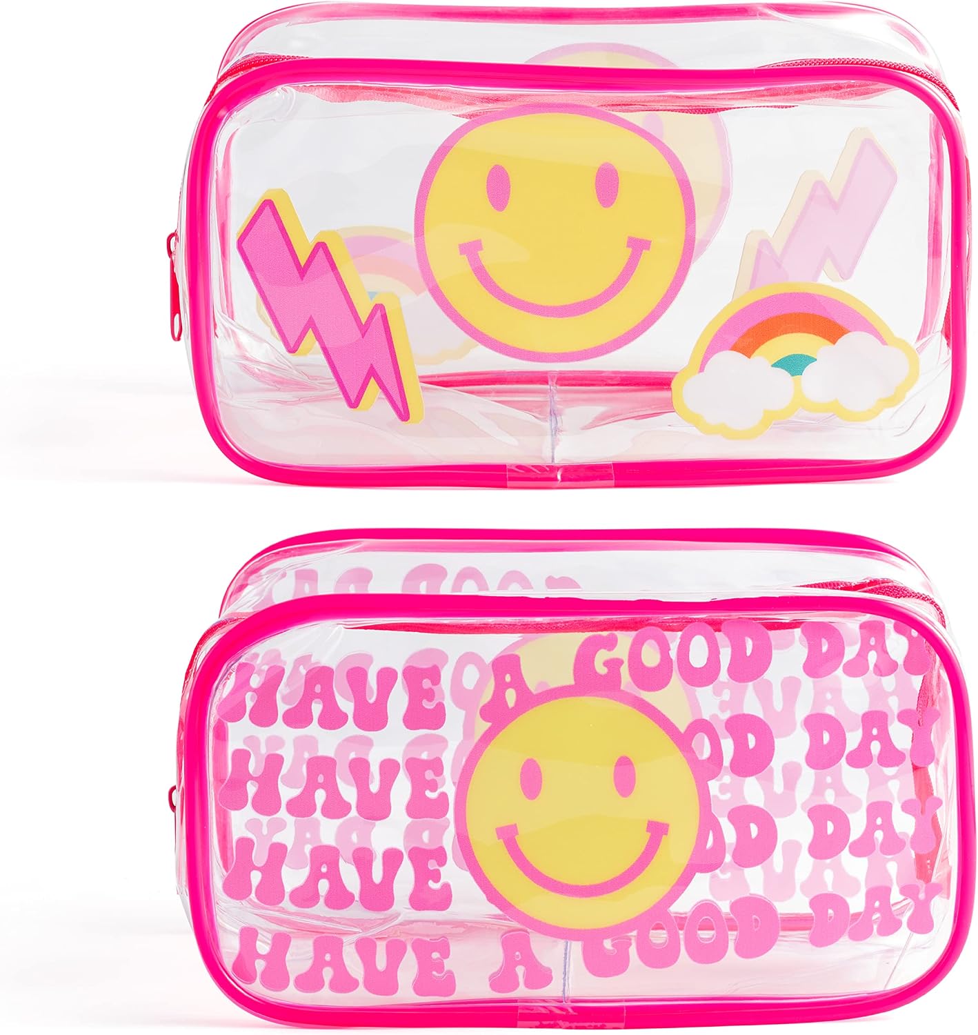 A1DIEE 2Pcs Preppy Clear Travel Toiletry Bag for Girls Women Transparent PVC Portable Makeup Bag Travel Cosmetic Bag Zipper Pouch Storage Purse Waterproof Organizer Accessories for Bathroom Vacation