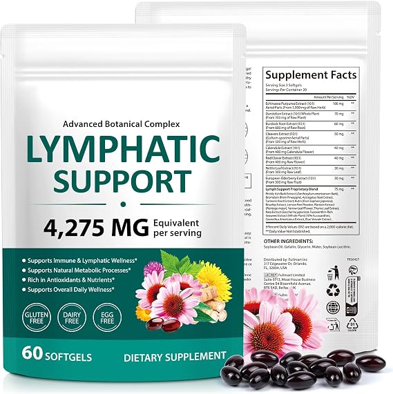 Lymphatic Drainage Capsules 60 PCS, Herbal Lymphatic Support Supplement with Dandelion & Burdock Root, for Daily Lymph System Wellness